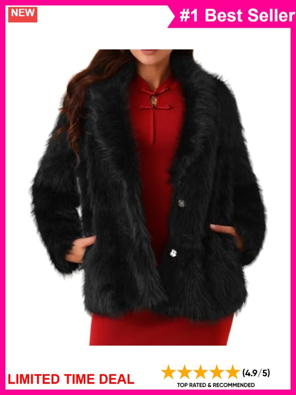Faux Fur Shaggy Long Sleeve Winter Coat Notch Lapel